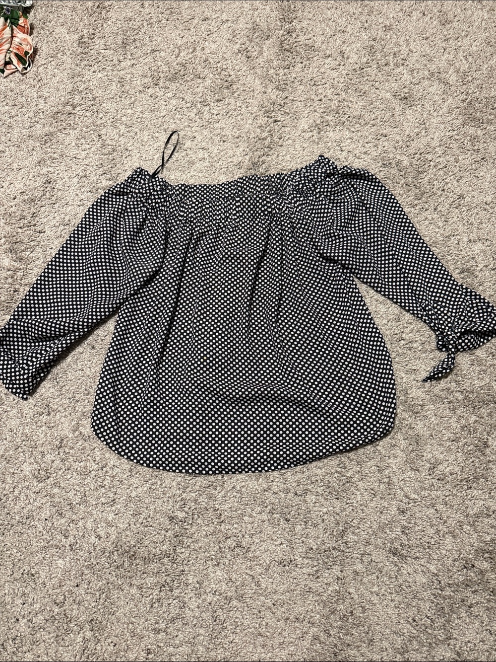 Express Black Off-Shoulder Polka Dot Blouse